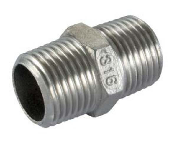 Picture of 1/2" BSP Male x 1/2" BSP Male - Stainless Steel Hex - Straight Nipple 10 bar wp